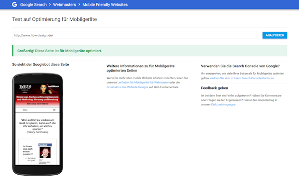 Google "mobile friendly" Test